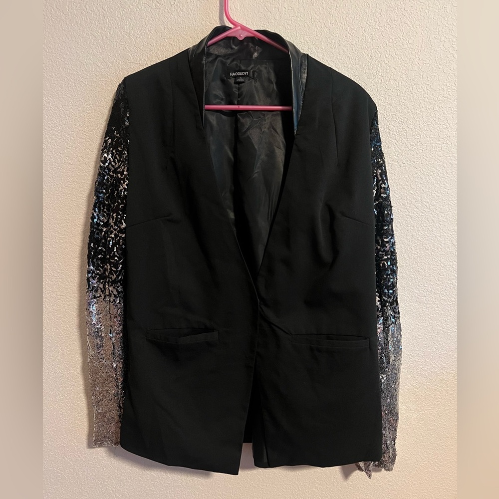 Black Sequin Haoduoyi Suit Jacket Size XL